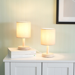 ValueLights Nelly 2 Pack Natural Shade Wooden Base LED Bedside Table Lamp - Size: 23 x 12 x 12cm - Cream - Wilko - thumbnail 3