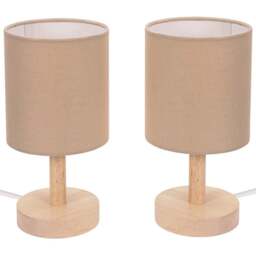 ValueLights Nelly 2 Pack Natural Shade Wooden Base LED Bedside Table Lamp - Size: 23 x 12 x 12cm - Cream - Wilko - thumbnail 1