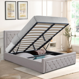 Kosy Koala Double Grey Velvet Tufted Gaslift Ottoman Bed with Mattress - Wilko - thumbnail 7