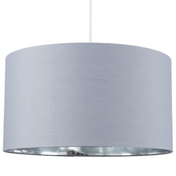 ValueLights Reni Grey and Metallic Chrome Large Ceiling Drum Lamp Shade - Size: 45 x 25 x 45cm - Wilko
