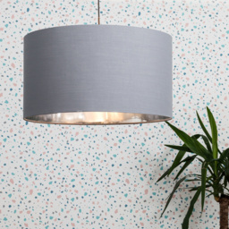 ValueLights Reni Grey and Metallic Chrome Large Ceiling Drum Lamp Shade - Size: 45 x 25 x 45cm - Wilko - thumbnail 3