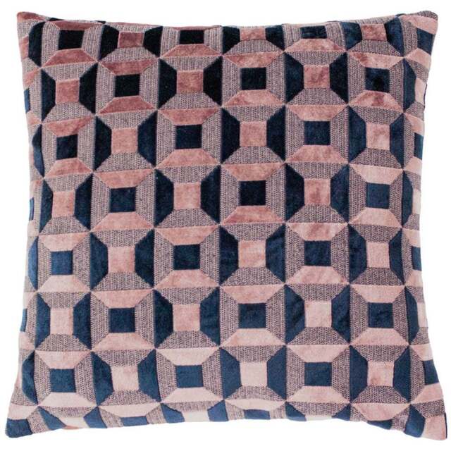 Paoletti Empire Blush and Navy Velvet Jacquard Cushion - Size: 45 x 45 cm - Multi - Wilko - image 1