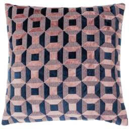 Paoletti Empire Blush and Navy Velvet Jacquard Cushion - Size: 45 x 45 cm - Multi - Wilko