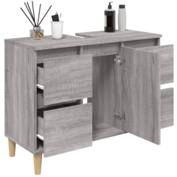vidaXL Single Door 4 Drawer Grey Sonoma Freestanding Under Sink Bathroom Cabinet - Size: 60 x 80 x 33cm - Wilko - thumbnail 4