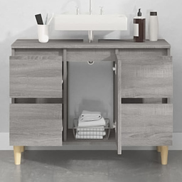 vidaXL Single Door 4 Drawer Grey Sonoma Freestanding Under Sink Bathroom Cabinet - Size: 60 x 80 x 33cm - Wilko - thumbnail 1