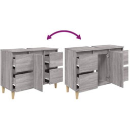 vidaXL Single Door 4 Drawer Grey Sonoma Freestanding Under Sink Bathroom Cabinet - Size: 60 x 80 x 33cm - Wilko - thumbnail 7