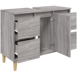 vidaXL Single Door 4 Drawer Grey Sonoma Freestanding Under Sink Bathroom Cabinet - Size: 60 x 80 x 33cm - Wilko - thumbnail 6