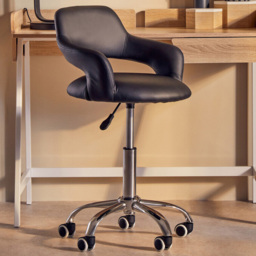Premier Housewares Black PU Home Office Chair with Curved Back - Size: 51 x 50 x 94cm - Multi - Interiors by Premier - Wilko - thumbnail 1