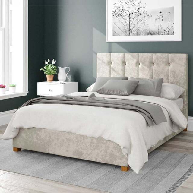 Aspire Hepburn Double Pearl Mirazzi Velvet Ottoman Bed - Cream - Aspire Beds - Wilko - image 1