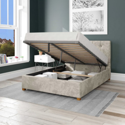 Aspire Hepburn Double Pearl Mirazzi Velvet Ottoman Bed - Cream - Aspire Beds - Wilko - thumbnail 3