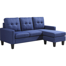 Kosy Koala 3 Seater Blue Velvet Sectional L-Shape Reversible Corner Sofa with Ottoman - Wilko - thumbnail 3