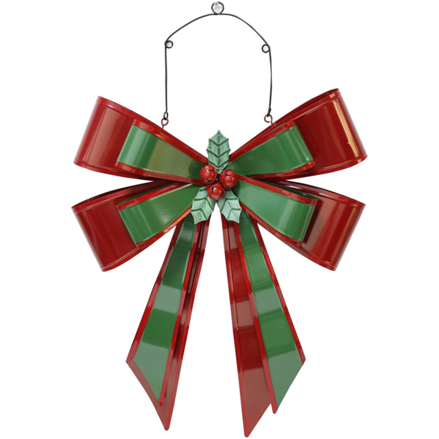 Metal Bow Hanging Wall Decoration - Red and Green - Santa's Chalet - Wilko - image 1