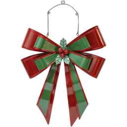 Metal Bow Hanging Wall Decoration - Red and Green - Santa's Chalet - Wilko