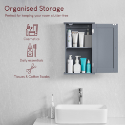 Bath Vida Priano Single Door Grey Wall Mounted Bathroom Cabinet - Size: 50 x 30 x 14cm - Wilko - thumbnail 7