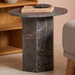 Florence Naxos Marron Marble Round Side Table - Grey - Furniture To Go - Wilko - thumbnail 1