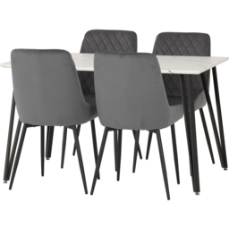 Seconique Marlow and Avery 4 Seater Dining Set White Marble and Grey Velvet - White Marble/Grey Velvet - Wilko - thumbnail 3