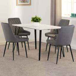 Seconique Marlow and Avery 4 Seater Dining Set White Marble and Grey Velvet - White Marble/Grey Velvet - Wilko