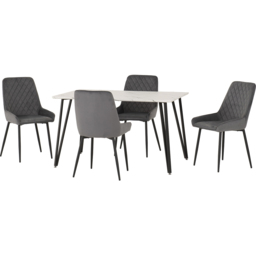 Seconique Marlow and Avery 4 Seater Dining Set White Marble and Grey Velvet - White Marble/Grey Velvet - Wilko - thumbnail 4