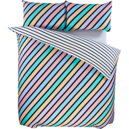 Rapport Home King Size Oxford Pastel Stripe Microfibre Reversible Duvet Cover Set - Green - Wilko - thumbnail 3