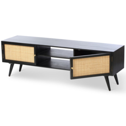 Desser Manhattan 2 Door 2 Shelf Black Rattan and Mango Wood TV Unit - Size: 40 x 160 x 50cm - Wilko - thumbnail 4