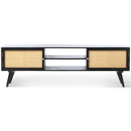 Desser Manhattan 2 Door 2 Shelf Black Rattan and Mango Wood TV Unit - Size: 40 x 160 x 50cm - Wilko - thumbnail 3