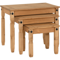 Seconique Corona Distressed Waxed Pine Nest of Tables Set of 3 - Size: 43 x 66 x 53cm - Brown - Wilko - thumbnail 3