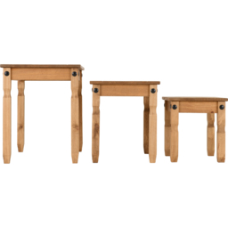 Seconique Corona Distressed Waxed Pine Nest of Tables Set of 3 - Size: 43 x 66 x 53cm - Brown - Wilko - thumbnail 6