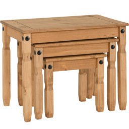 Seconique Corona Distressed Waxed Pine Nest of Tables Set of 3 - Size: 43 x 66 x 53cm - Brown - Wilko - thumbnail 4