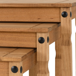 Seconique Corona Distressed Waxed Pine Nest of Tables Set of 3 - Size: 43 x 66 x 53cm - Brown - Wilko - thumbnail 7