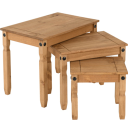Seconique Corona Distressed Waxed Pine Nest of Tables Set of 3 - Size: 43 x 66 x 53cm - Brown - Wilko - thumbnail 5