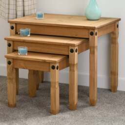 Seconique Corona Distressed Waxed Pine Nest of Tables Set of 3 - Size: 43 x 66 x 53cm - Brown - Wilko