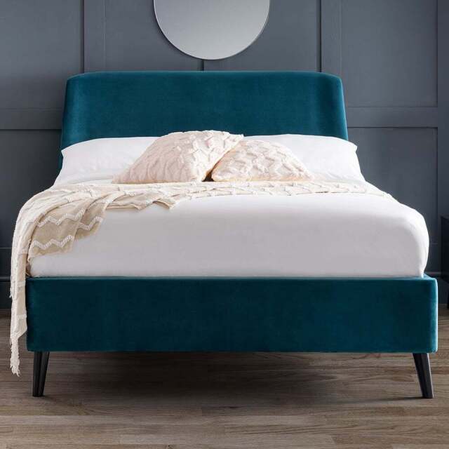Julian Bowen Frida Double Teal Curved Velvet Bed - Blue - Wilko