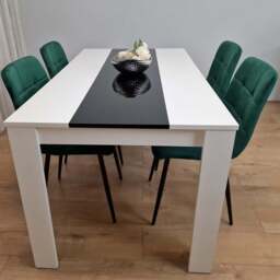 Portland Velvet and Wood 4 Seater Dining Set White Black and Green - Wilko
