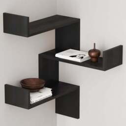 Decortie Luksa 3 Shelf Zigzag Wall Mounted Design Black Wood Corner Bookcase - Wilko