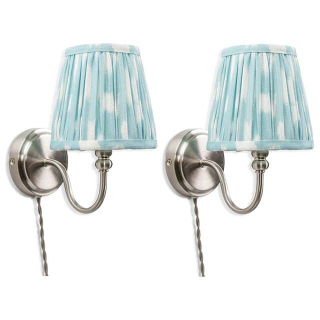 ValueLights Neely Antique Brass Blue Pleated Shades Plug-in LED Wall Light 2 Pack - Wilko - image 1