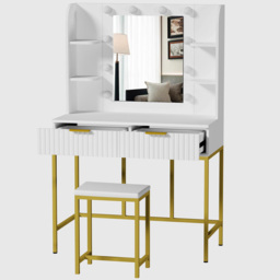 Kosy Koala Eva 2 Drawer 4 Shelf White and Gold Dressing Table Set with LED Mirror - Size: 140 x 90 x 40cm - Wilko - thumbnail 4