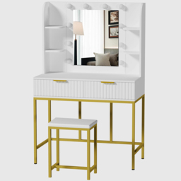 Kosy Koala Eva 2 Drawer 4 Shelf White and Gold Dressing Table Set with LED Mirror - Size: 140 x 90 x 40cm - Wilko - thumbnail 3