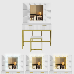 Kosy Koala Eva 2 Drawer 4 Shelf White and Gold Dressing Table Set with LED Mirror - Size: 140 x 90 x 40cm - Wilko - thumbnail 5