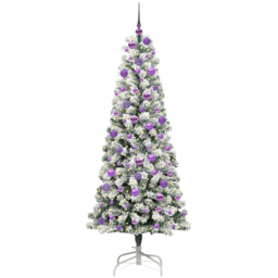 vidaXL Pre-Lit Warm White LED and Lilac Baubles Snow Flocked Artificial Christmas Tree 5.9ft - Green - Wilko - thumbnail 1
