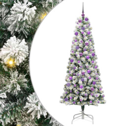 vidaXL Pre-Lit Warm White LED and Lilac Baubles Snow Flocked Artificial Christmas Tree 5.9ft - Green - Wilko - thumbnail 3