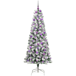 vidaXL Pre-Lit Warm White LED and Lilac Baubles Snow Flocked Artificial Christmas Tree 5.9ft - Green - Wilko - thumbnail 5