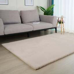 Deluxe Rabbit Faux Fur Rug  - Biscuit/140cm - Wilko - thumbnail 7
