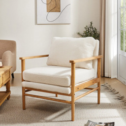 Living and Home White Teddy Bear Fur Wooden Armchair - Size: Single - Wilko - thumbnail 4