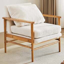 Living and Home White Teddy Bear Fur Wooden Armchair - Size: Single - Wilko