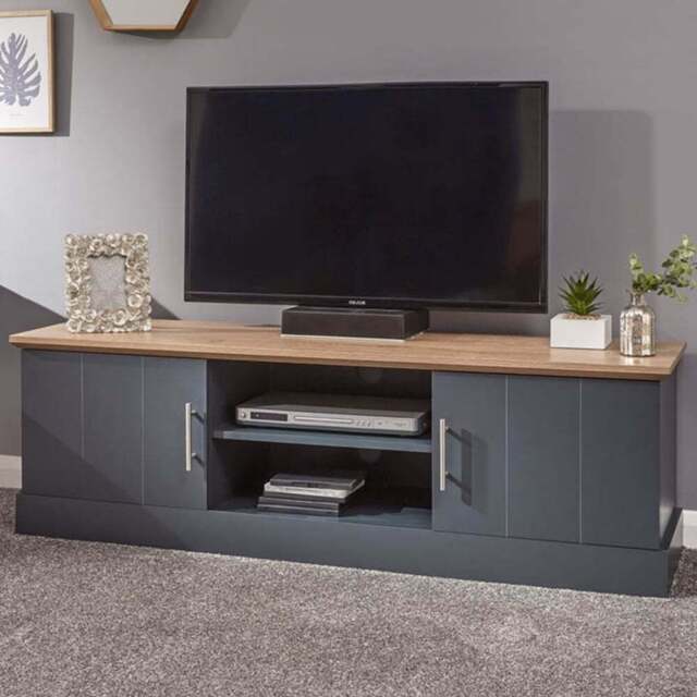 GFW Kendal 2 Door 2 Shelf Slate Blue Large TV Unit - Size: 39 x 150 x 48cm - Wilko - image 1
