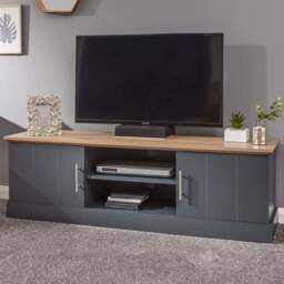 GFW Kendal 2 Door 2 Shelf Slate Blue Large TV Unit - Size: 39 x 150 x 48cm - Wilko