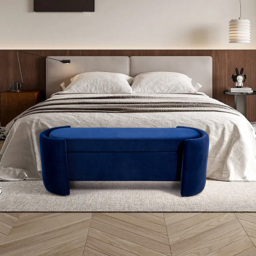 Living and Home 2 Seater Blue Velvet Ottoman Bench - Size: 44 x 122 x 42cm - Wilko - thumbnail 7