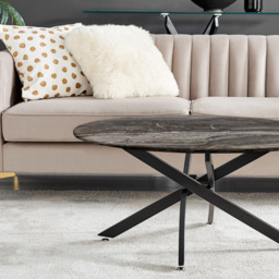 Furniturebox Arona Round Marble Effect Glass Coffee Table with Black Legs - Size: 90 x 90 x 45cm - Grey - Wilko - thumbnail 5