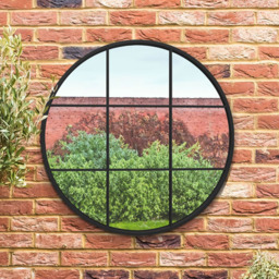 MirrorOutlet The Circulus Black Metal Round Window Garden Wall Mirror 80 x 80cm - Size: 80 x 80 x 3cm - Wilko - thumbnail 3