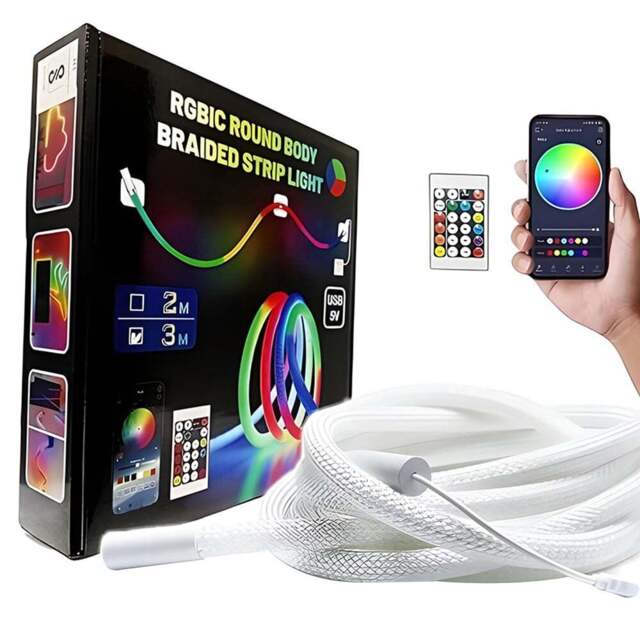 ENER-J NeonTwist RGBIC Braided Rope Light with Remote 5m - Size: 25 x 25 x 10cm - Multi - Wilko - image 1